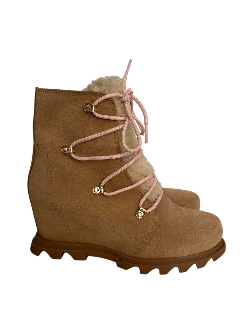 Sorel Bootie Women 8 Tobacco Joan of Arctic Wedge III Lexie Lace Cozy Waterproof